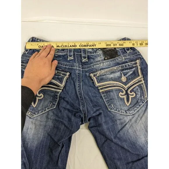 Buckle Rock Revival Troy Relaxed Straight Jeans Mens Size 34 Blue‎ Denim Western